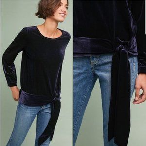 Anthropologie Navy Velvet Blouse
